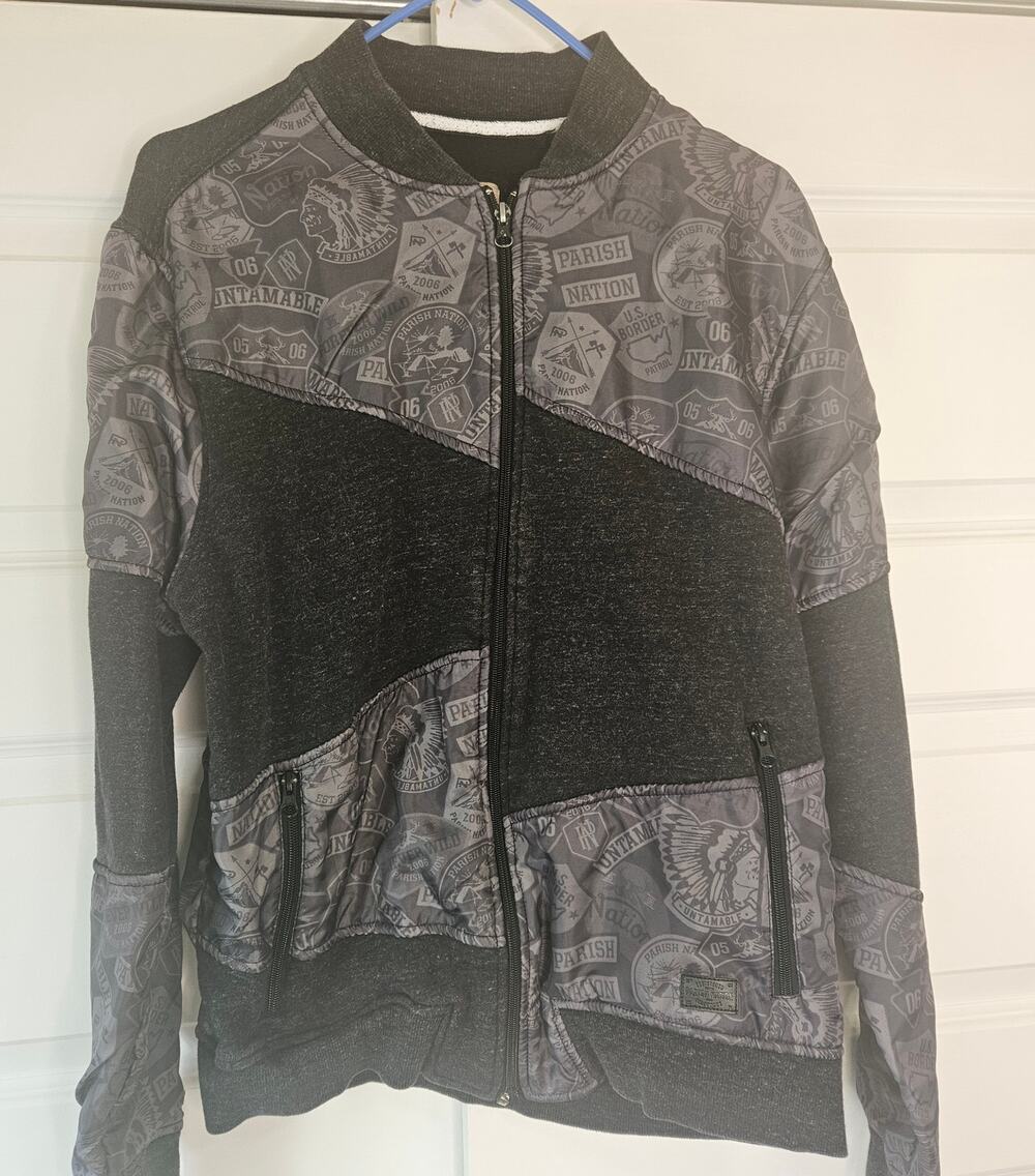 Parish Nation Graphic Patchwork Full Zip Streetwear Bomber Jacket Size L